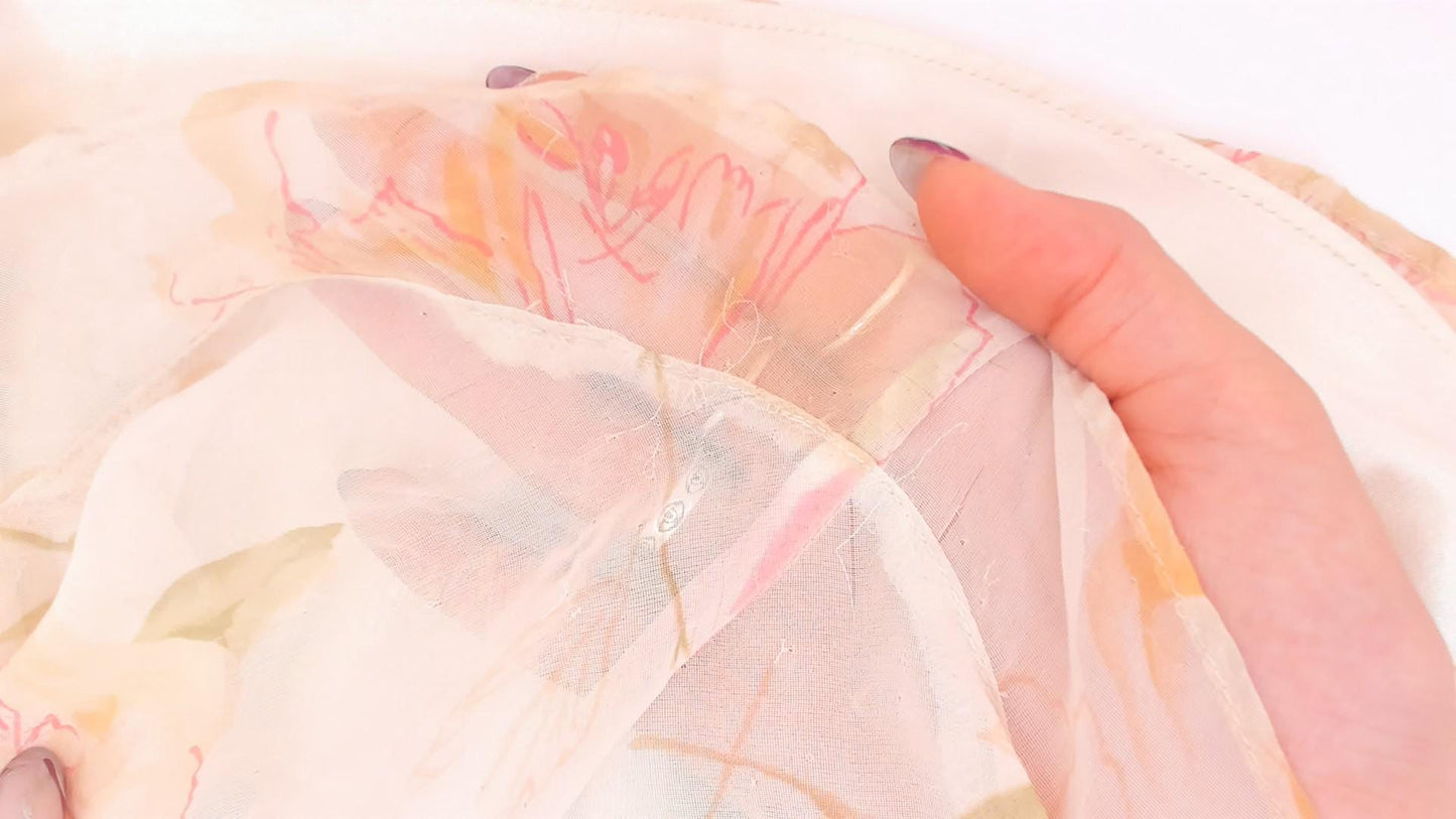 90s Valerie Stevens Floral Maxi Dress Cream Pink Chiffon V-Neck Extra Large XL