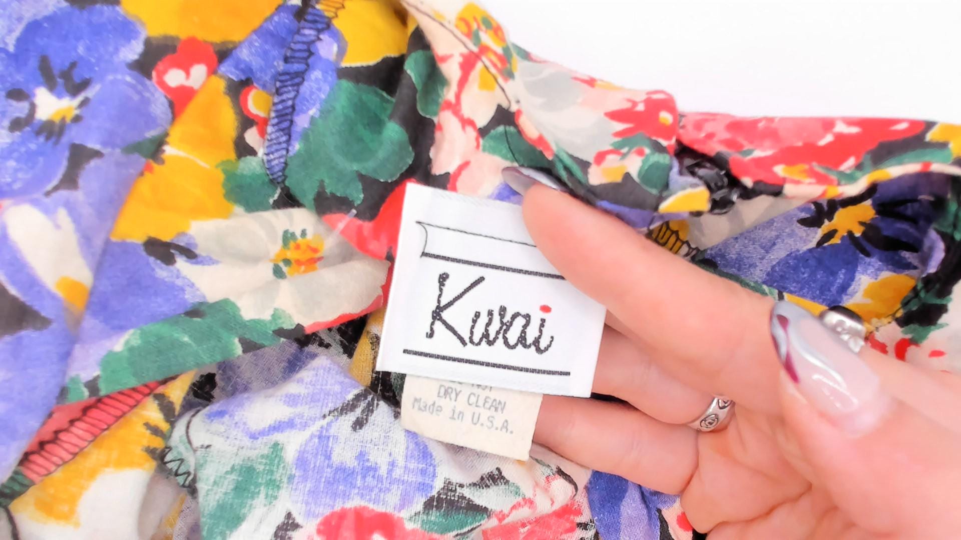 90s Kwai Floral Midi Dress Cutout Back Puff Sleeve Cotton Medium M