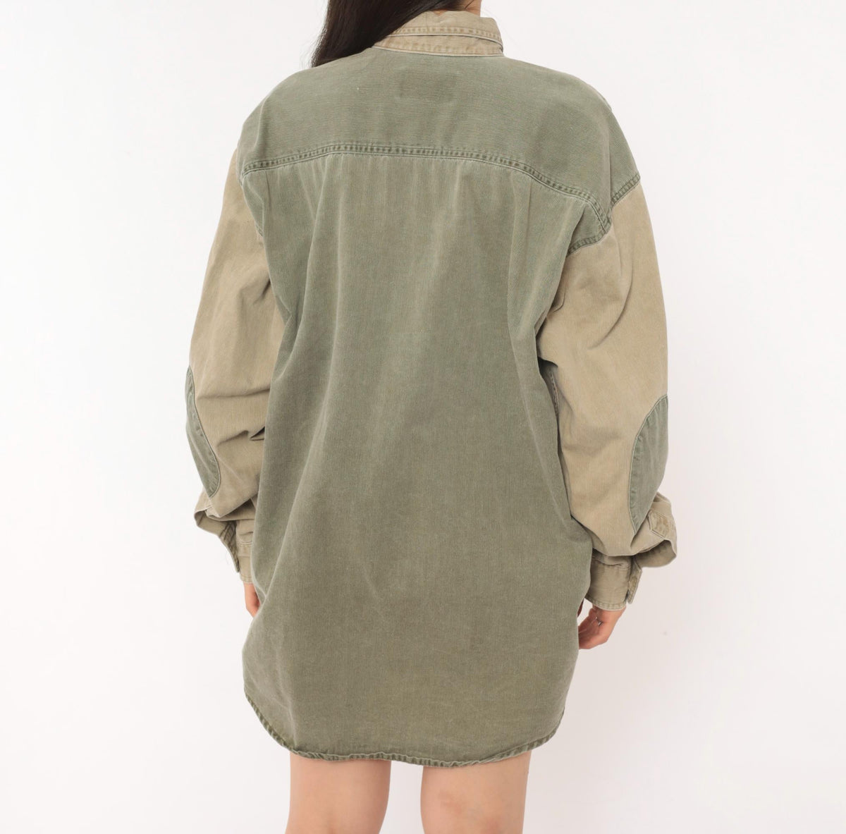 90s Redhead Two-Tone Corduroy Button-Up Shirt Olive Tan Large L