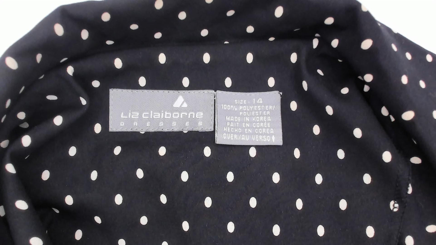 90s Liz Claiborne Polka Dot Shirt Dress Black White Midi Collar Extra Large XXL