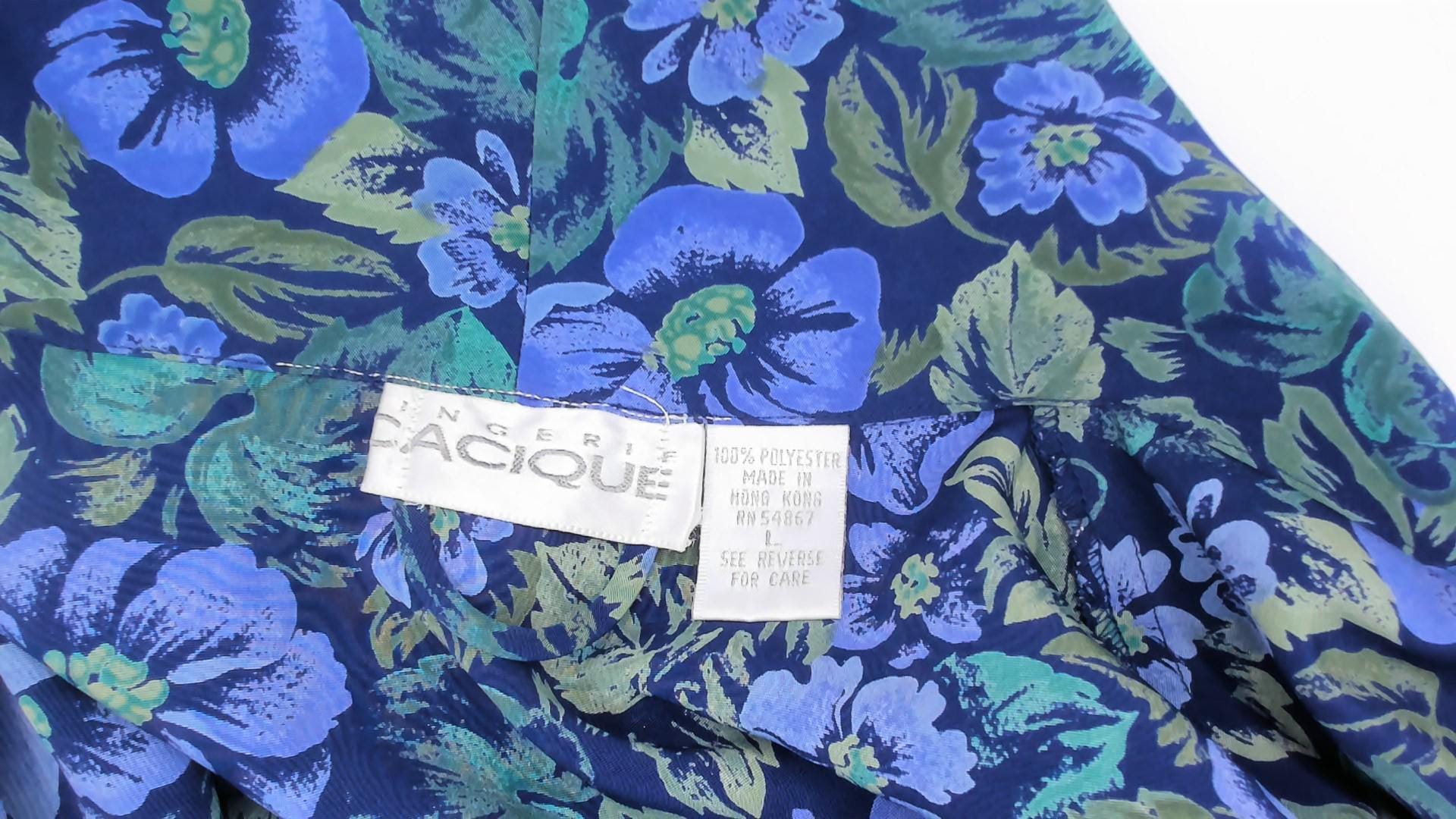 90s Cacique Floral Wrap Robe Periwinkle Navy Botanical Print Midi Large L
