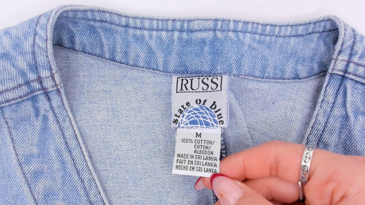 90s Light Blue Denim Vest Cotton Button Front Cropped Medium M