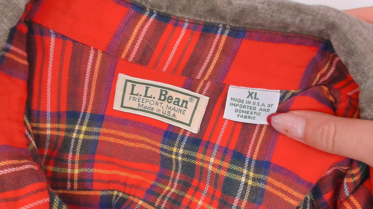 90s L.L.Bean Flannel Lined Work Shirt Olive Denim Cotton Button Front Extra Large XL