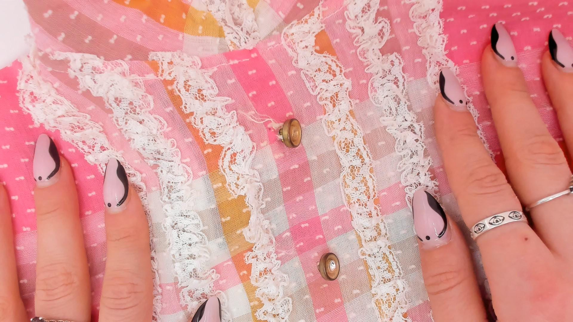 70s Pink Plaid Babydoll Dress Peter Pan Collar Lace Bib Mini XXS
