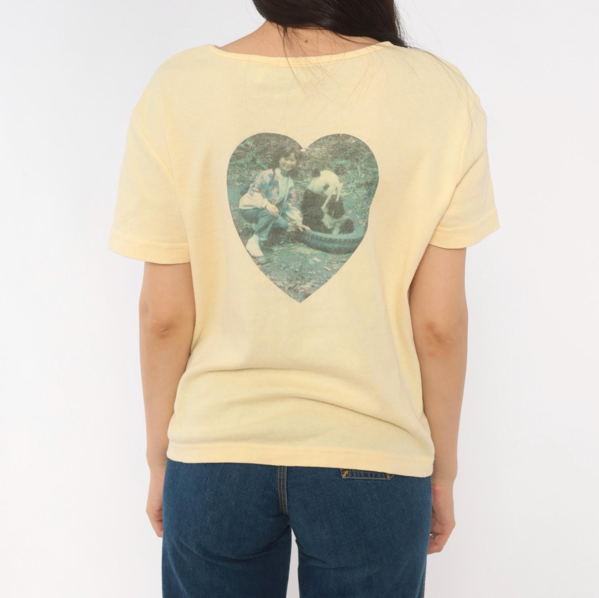90s Basic Editions Panda Photo Print Tee Butter Yellow Heart Graphic Small