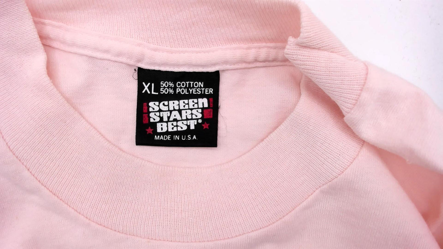 90s Screen Stars Sheep Heart Graphic Tee Pink Cotton Blush Print Extra Large XL