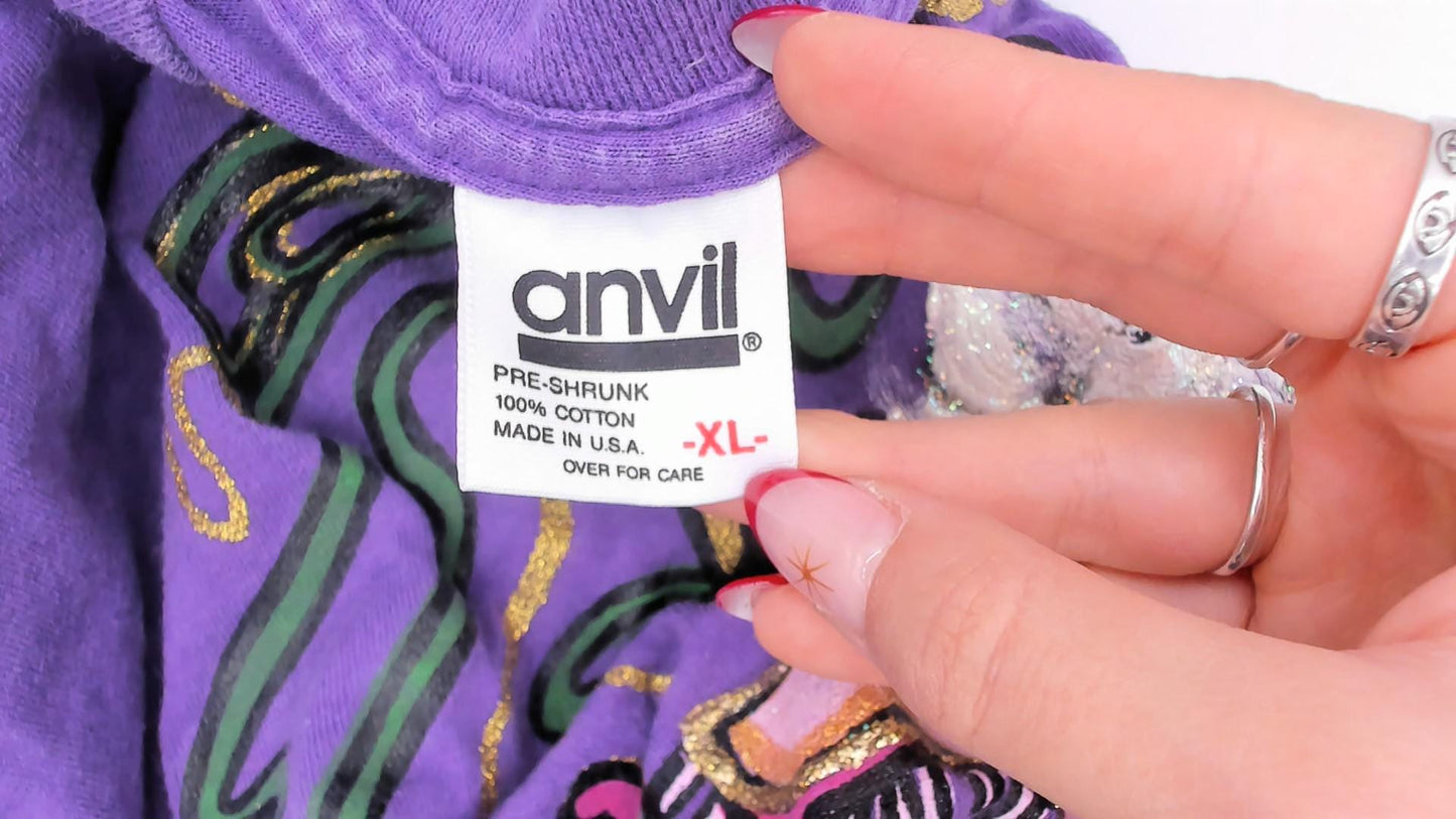 90s Anvil Carousel Horse Purple Glitter Long Sleeve Tee Extra Large