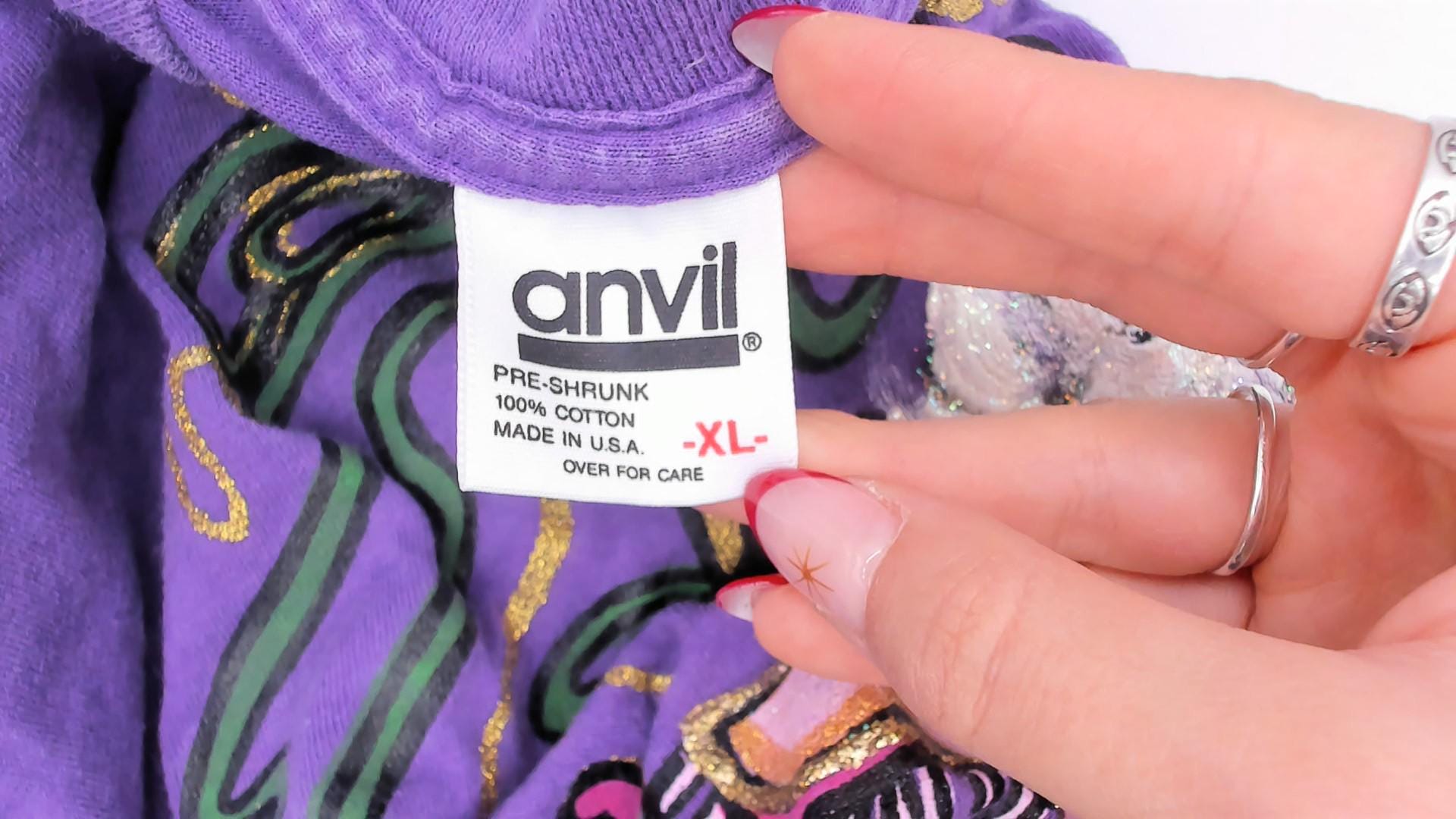90s Anvil Carousel Horse Purple Glitter Long Sleeve Tee Extra Large