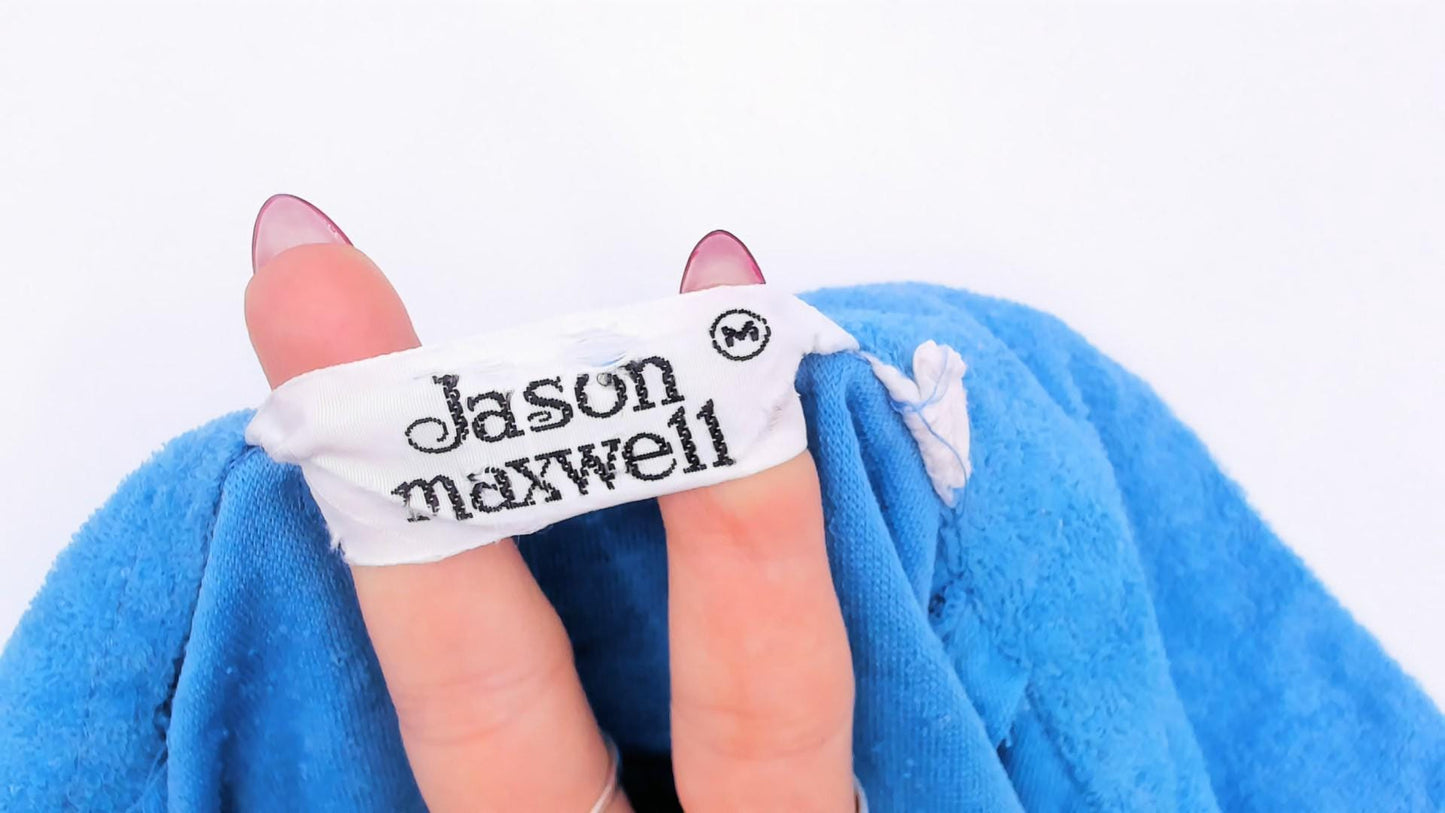 80s Jason Maxwell Terry Cloth Crop Top Blue Polo Collar Small Medium