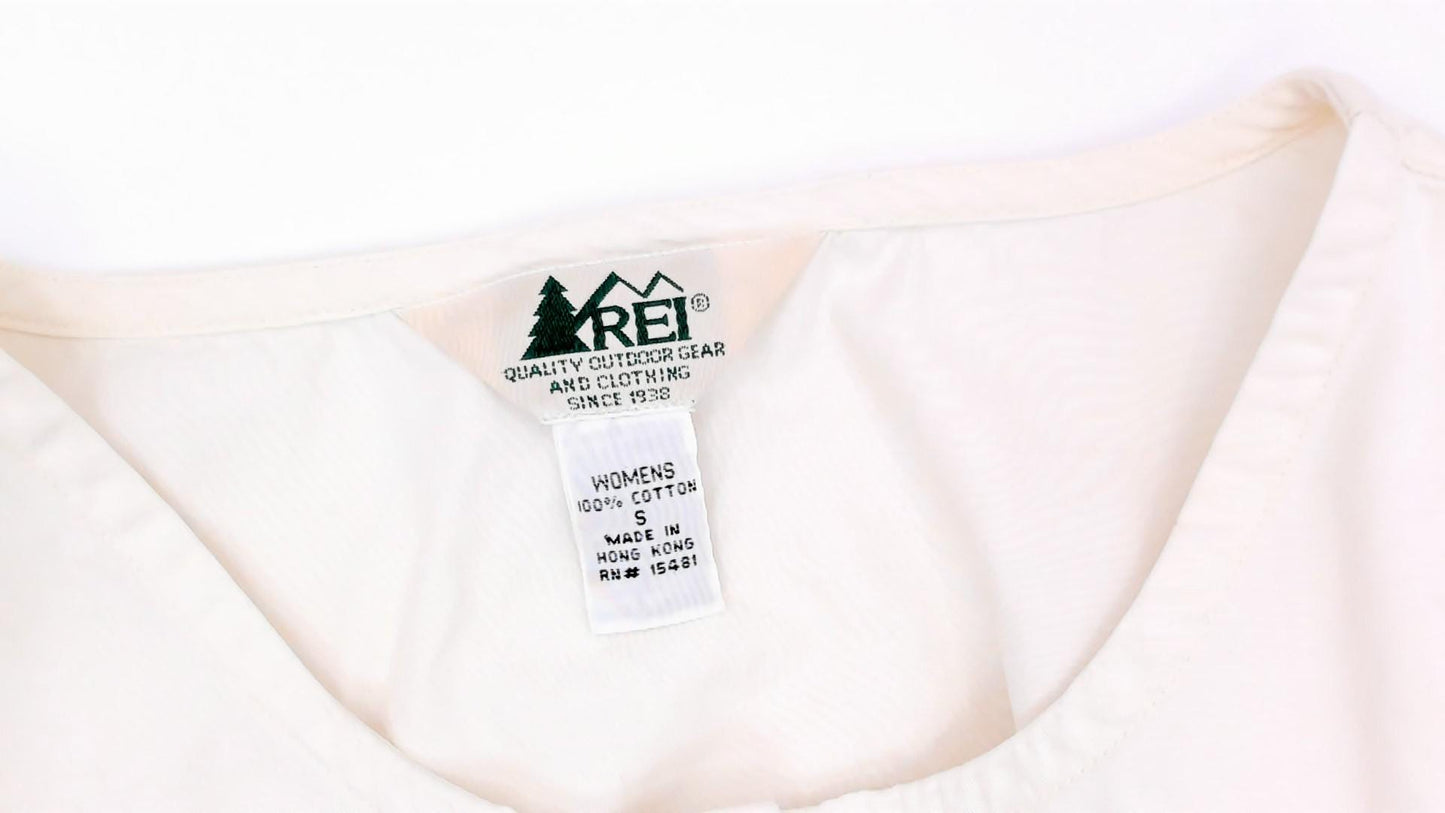 Y2K REI Cream Cotton Button-Front Blouse Short Sleeve Small