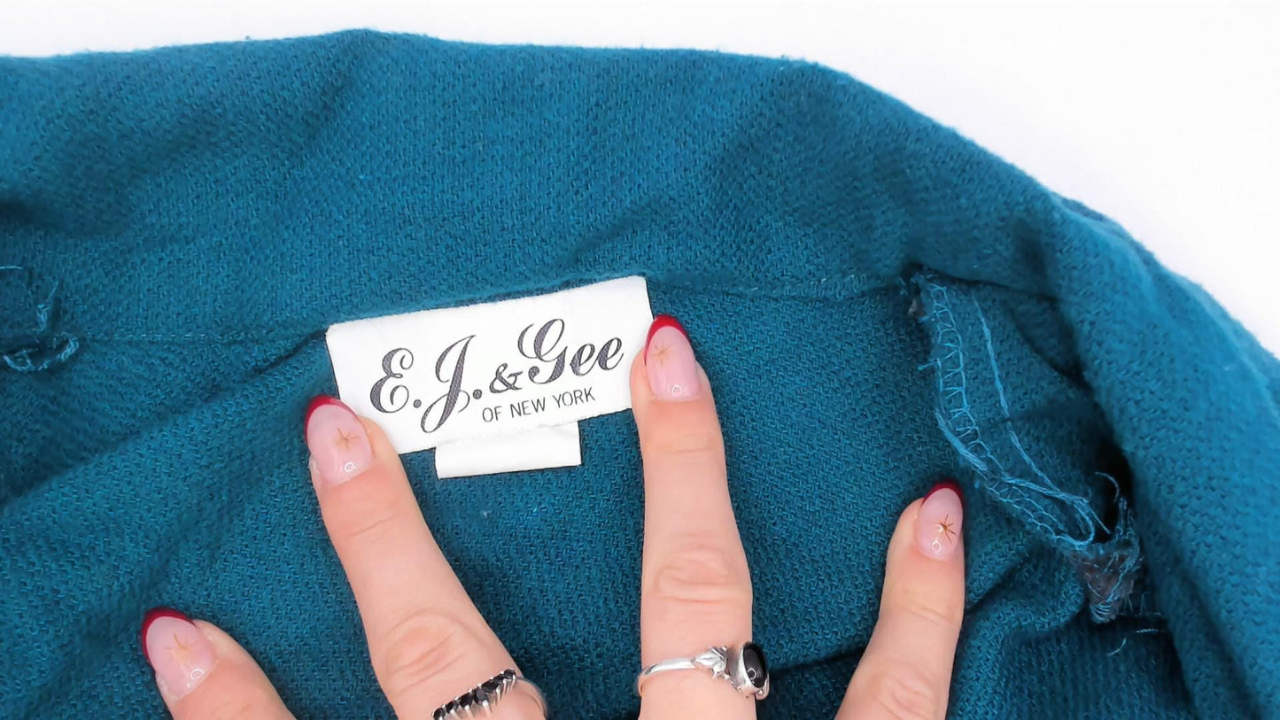 90s E.J. & Gee Teal Double Breasted Wool Blazer Notched Lapel Small