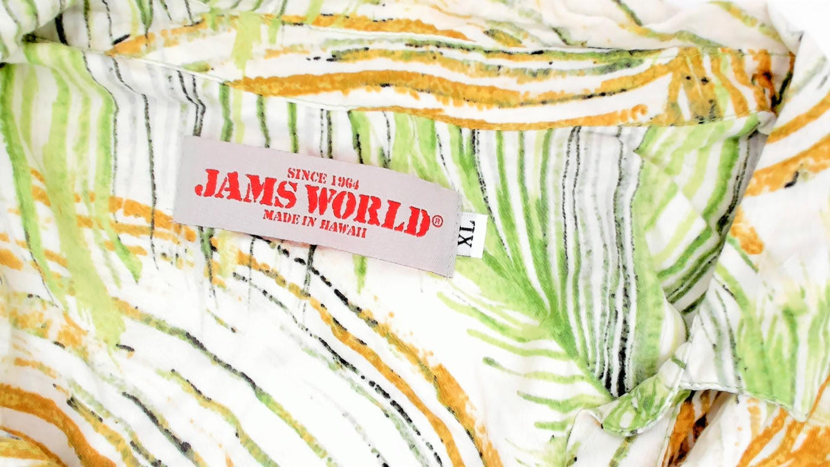 2000s Jams World Palm Leaf Hawaiian Shirt Green Rayon Camp Collar Extra Large XL