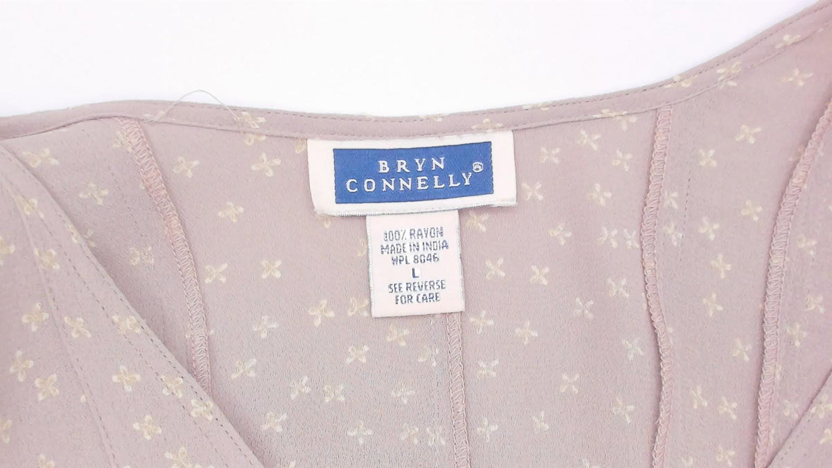 90s Bryn Connelly Ditsy Floral Maxi Dress Grey Cream Button Front Large L