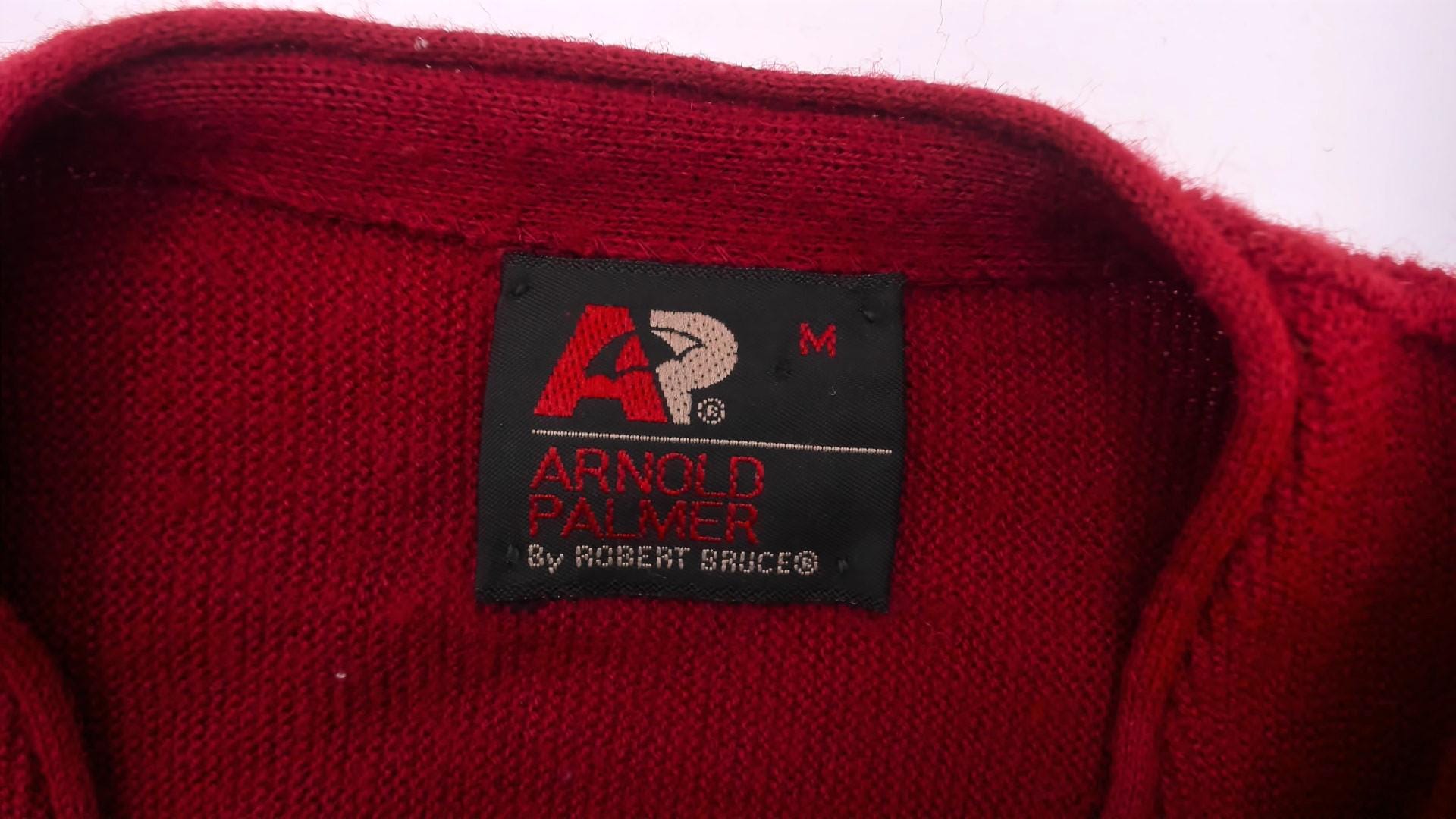 80s Arnold Palmer Burgundy Cardigan V-Neck Button Front Knit Medium