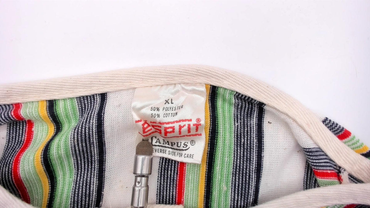 70s Esprit Multicolor Striped Henley Short Sleeve Cotton Shirt Extra Large XL