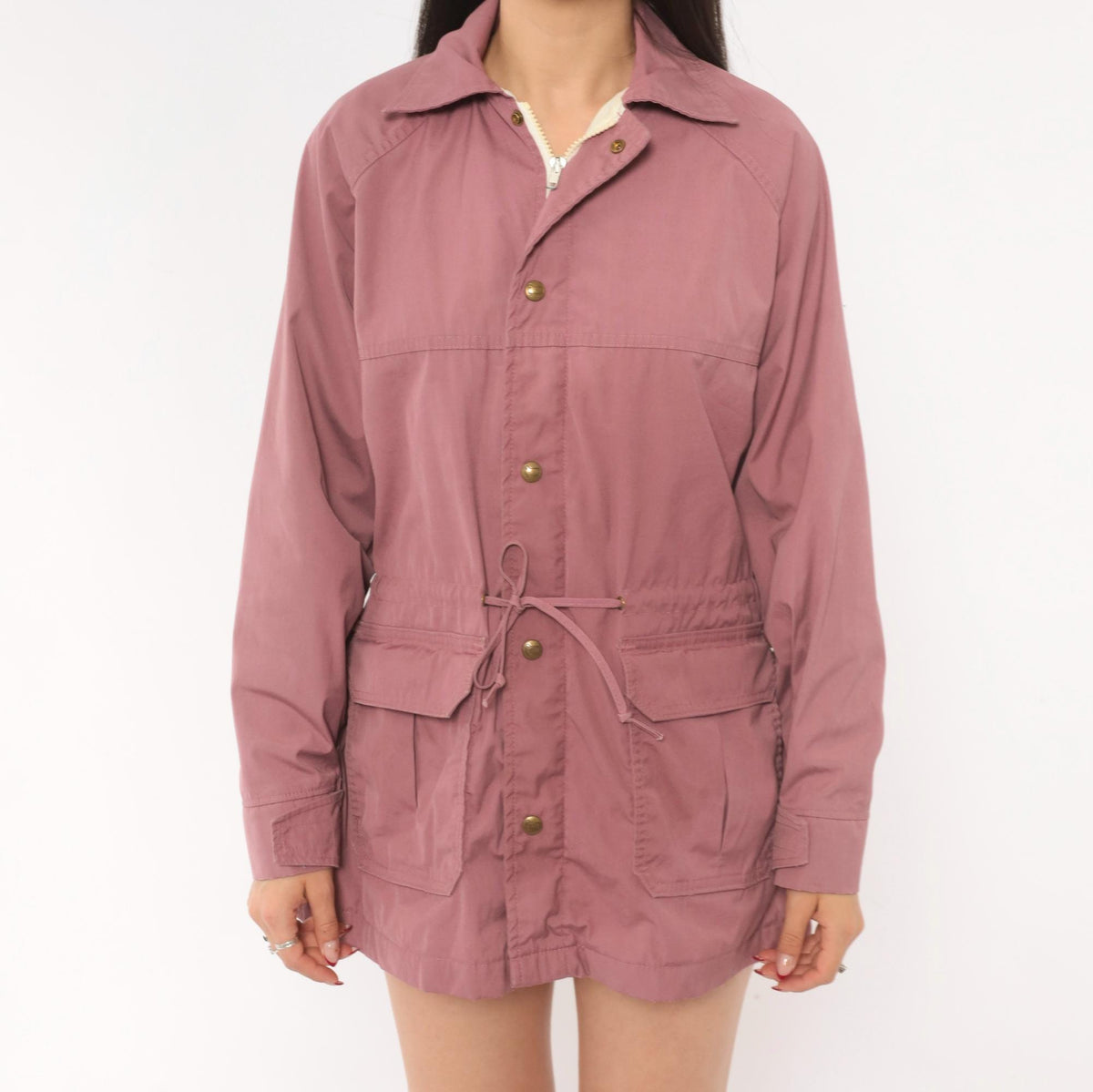 80s Woolrich Woman Mauve Jacket Snap Button Drawstring Waist Medium M