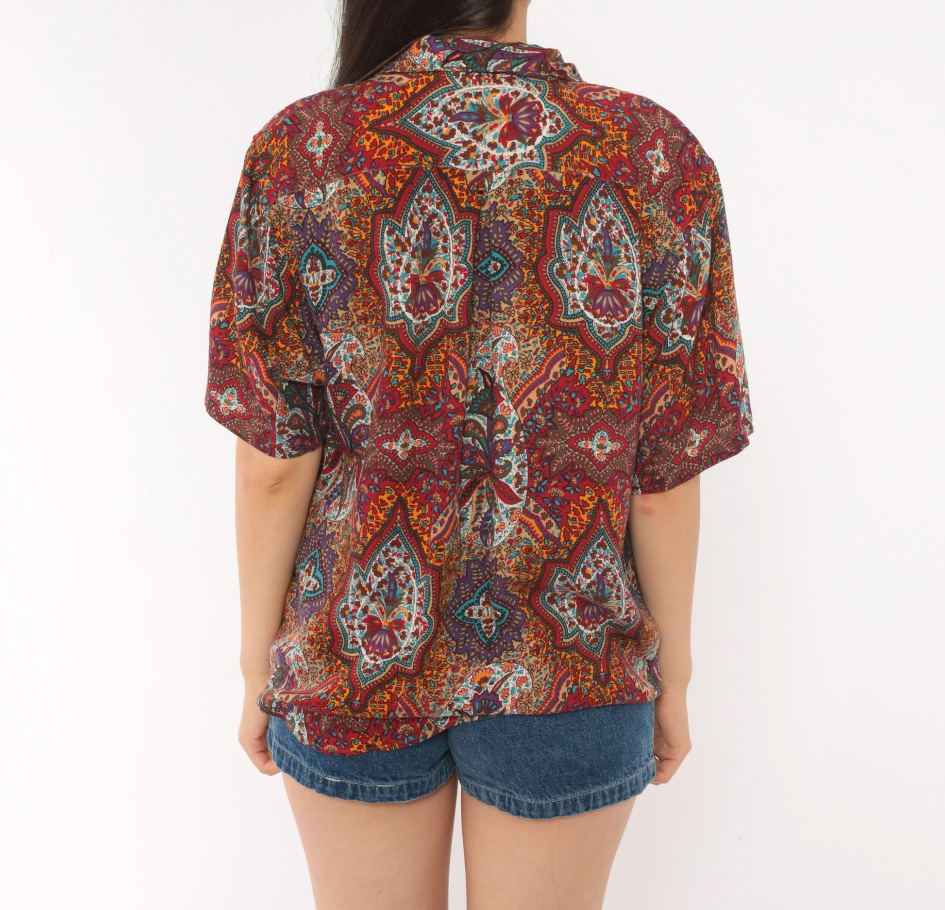 90s Outback Red Paisley Button Front Shirt Camp Collar Purple Medium M