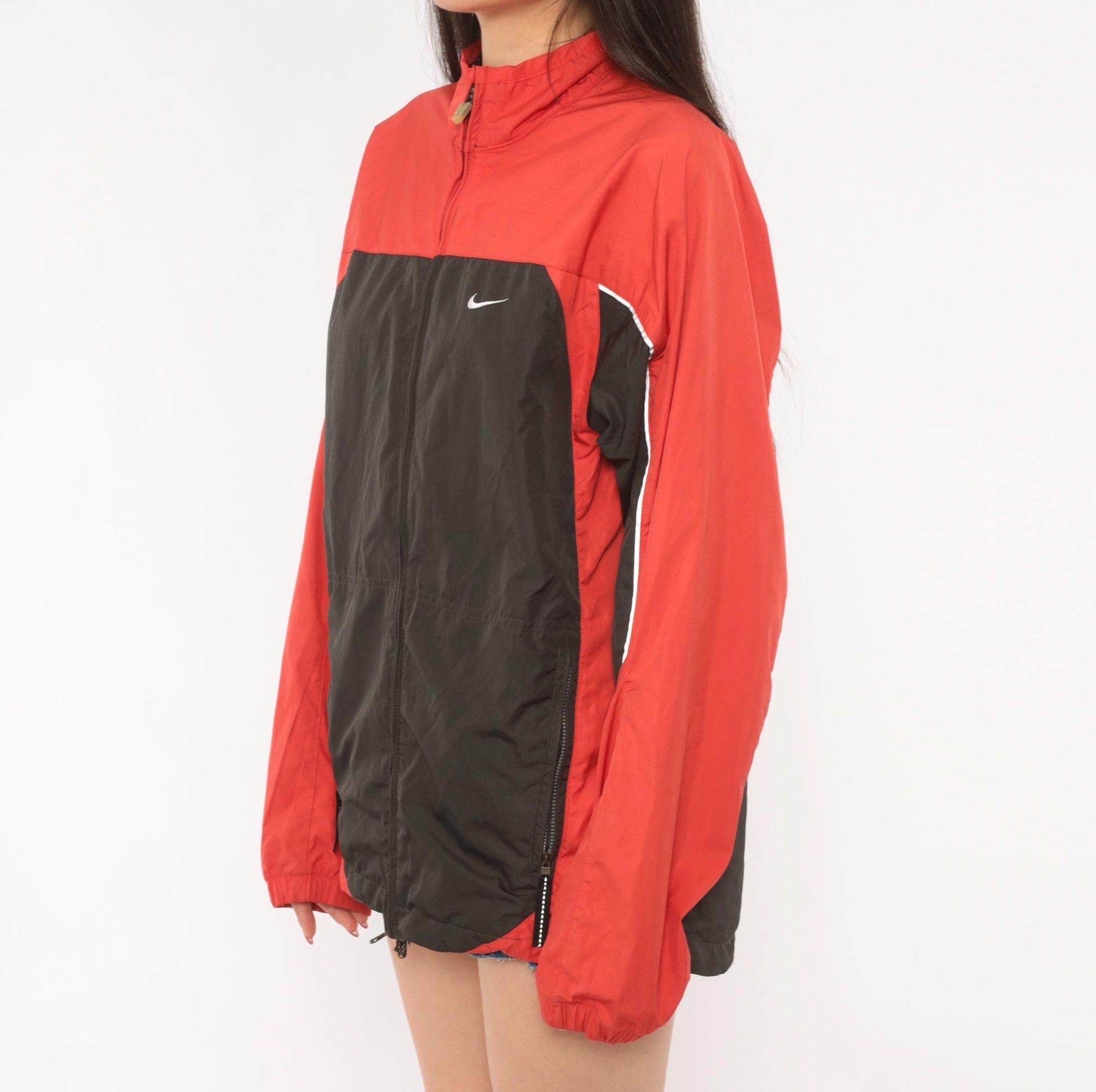 2000s Nike Windbreaker Red Black Color Block Raglan Small S