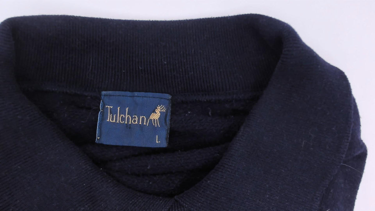 80s Tulchan Navy Collared Sweatshirt Embroidered Sheep Pastoral Scene Large L