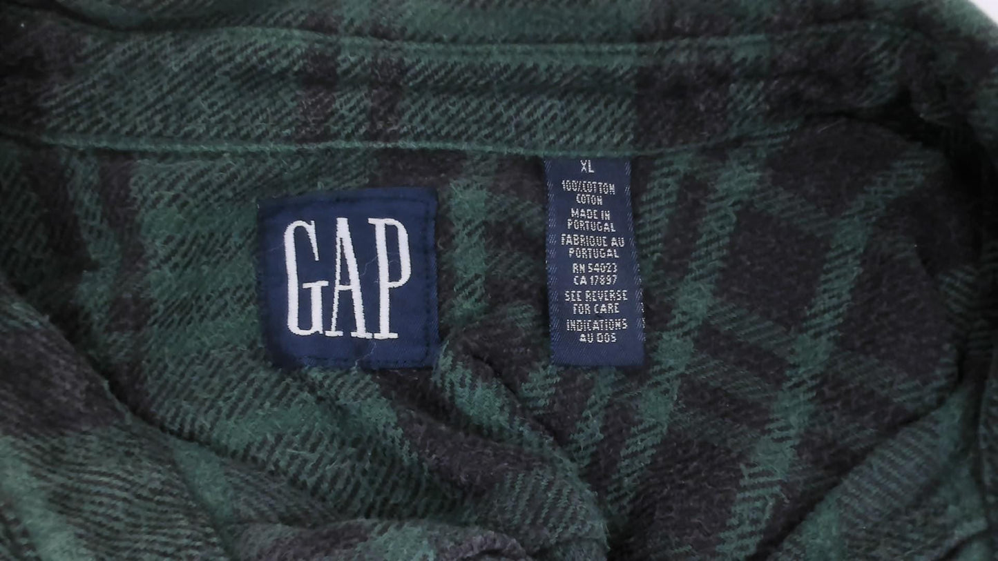 90s Gap Green Plaid Flannel Shirt Button-Up Grunge Cotton Extra Large XL