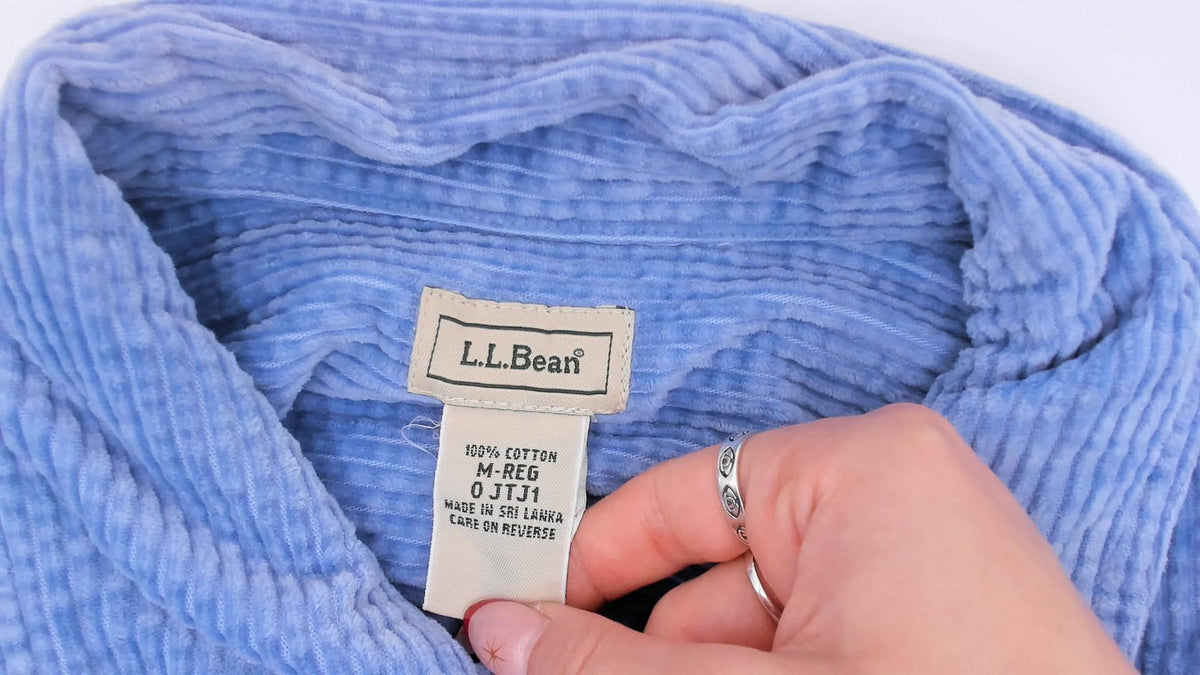 90s L.L.Bean Corduroy Button-Front Shirt Sky Blue Cotton Medium M
