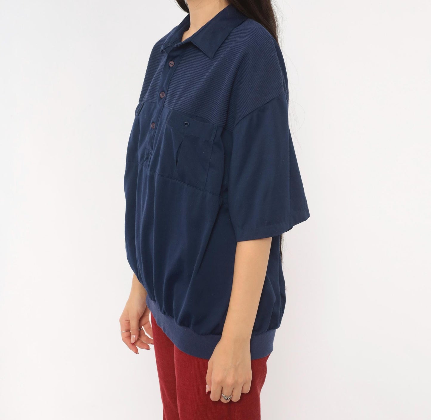 90s Navy Polo Shirt Classics Ribbed Yoke Button Front Knit Extra Large XL