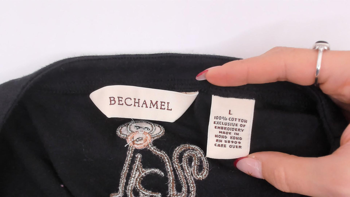 90s Bechamel Safari Animal Applique Cardigan Black Cotton Button Front Large L