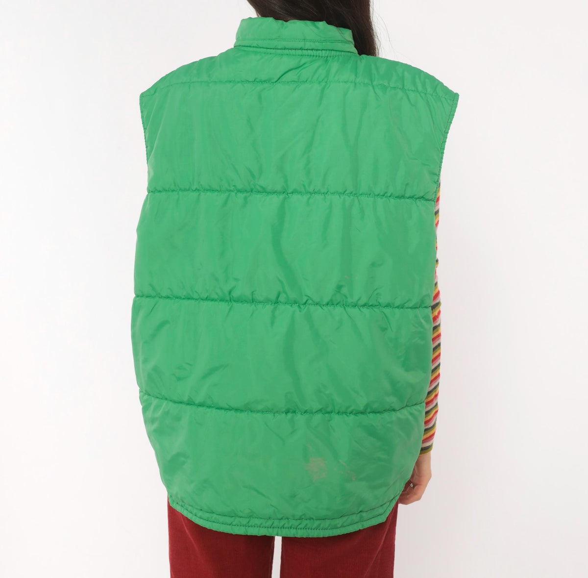 80s Green Puffer Vest San Luis Transport Graphic Snap Front Quilted Medium