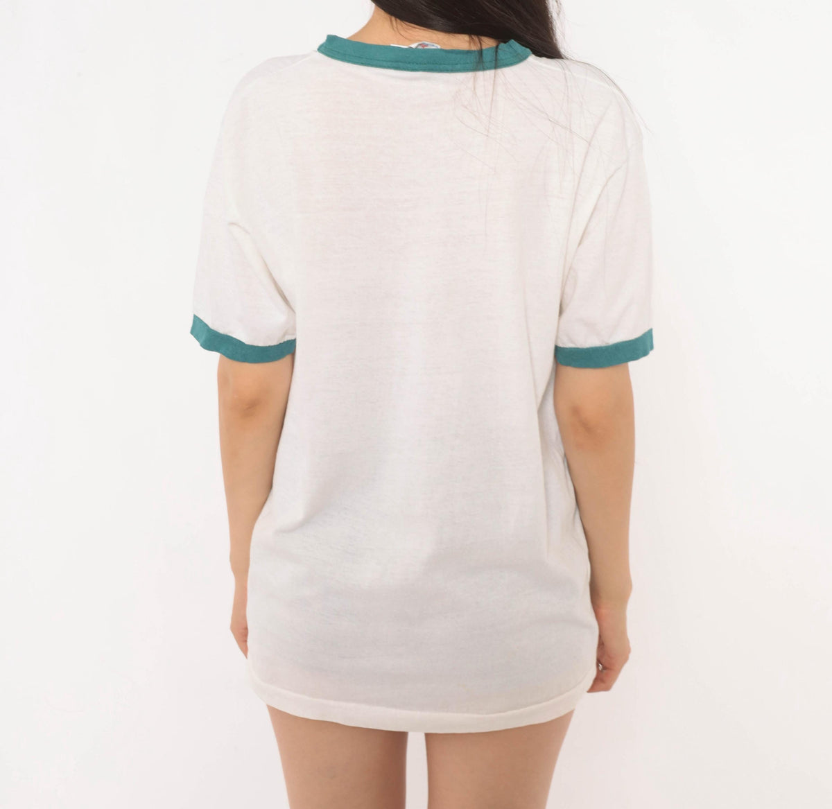 70s Watermelon Run Ringer Tee White Green Graphic Race Event Large L