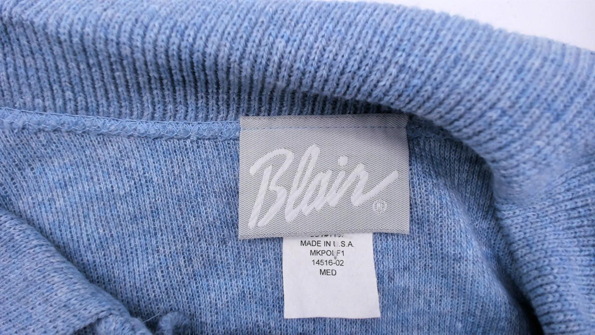 90s Blair Powder Blue Polo Sweater Knit Collar Button Pullover Medium