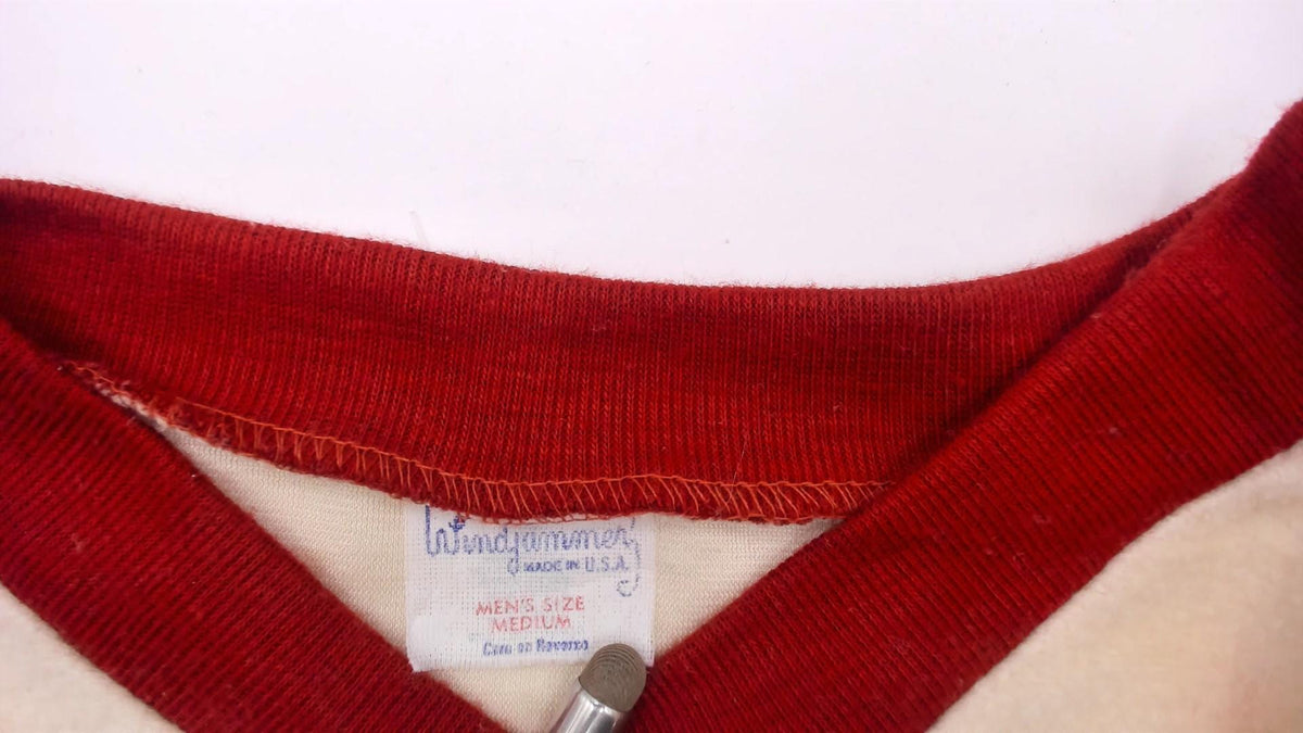 70s Windjammer Argyle V-Neck Pullover Sweatshirt Cream Burgundy Medium M