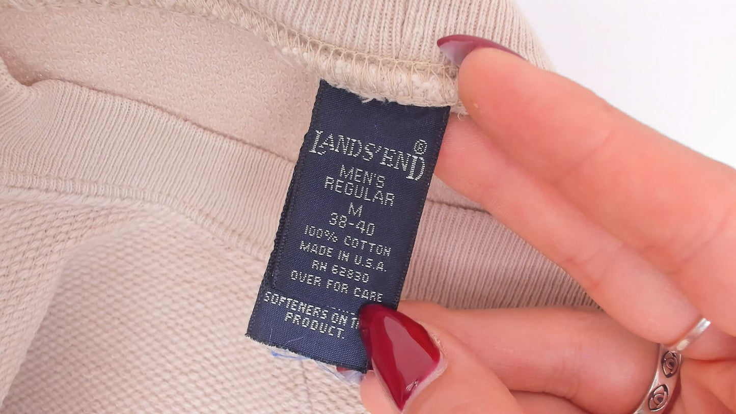 90s Lands' End Cropped Sweatshirt Tan Cotton Raglan Small
