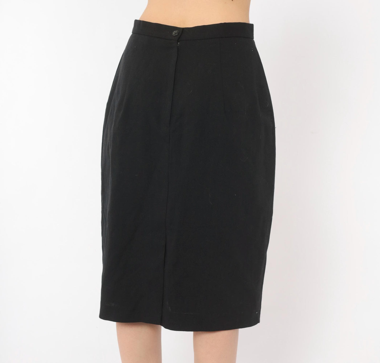 80s Michele Black Pencil Skirt High Waist Knee Length Small S