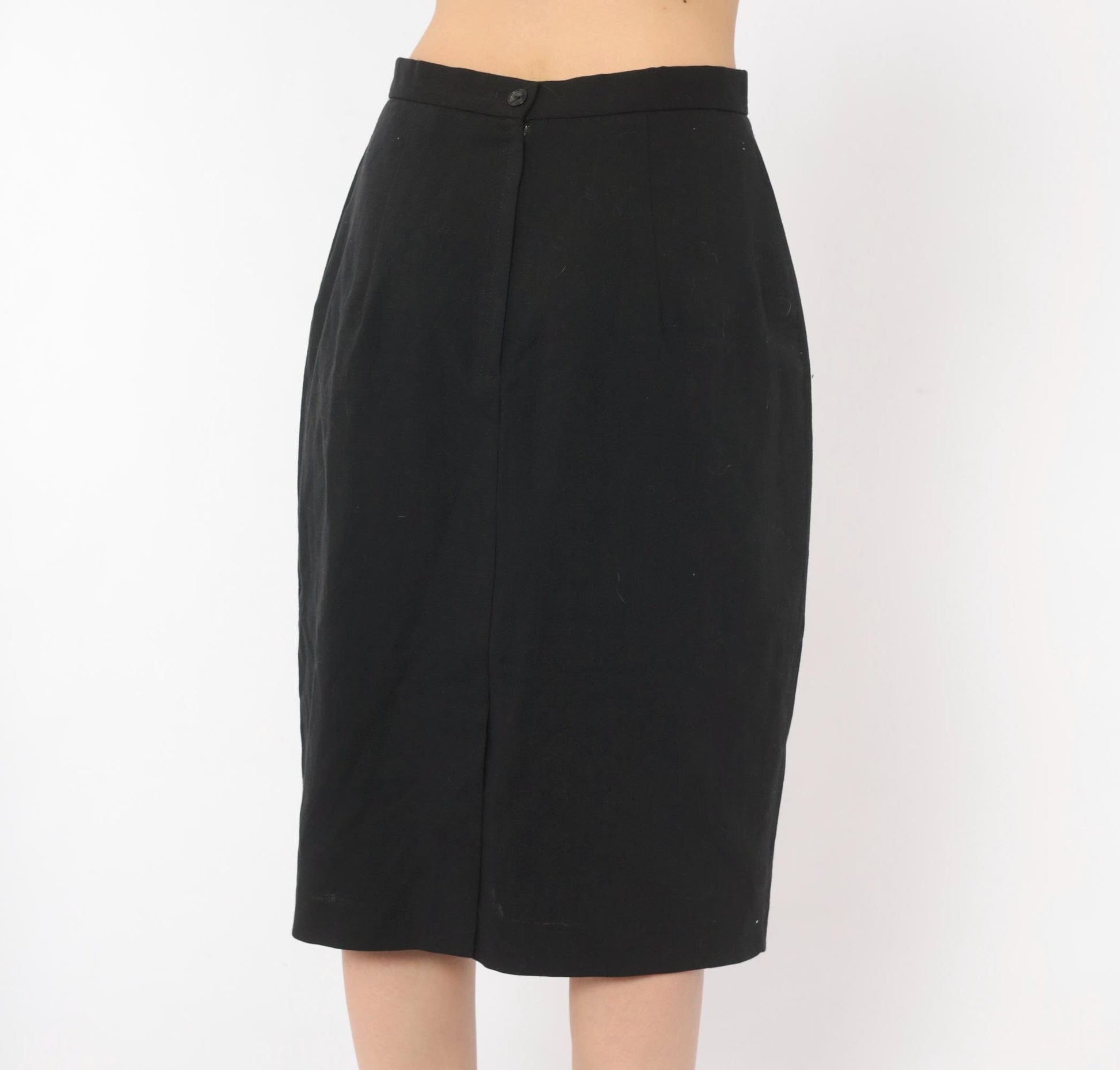 80s Michele Black Pencil Skirt High Waist Knee Length Small S