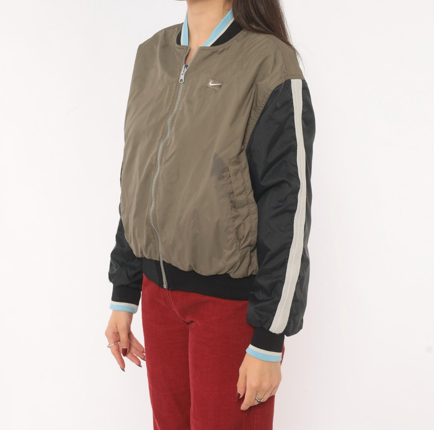 00s Nike Reversible Bomber Windbreaker Grey Fleece Taupe Colorblock Small