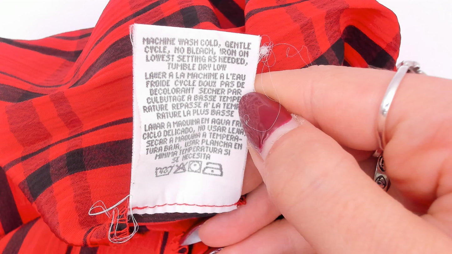 80s Leslie Fay Plaid Shirtdress Red Black Tartan Midi Pleated Medium Large