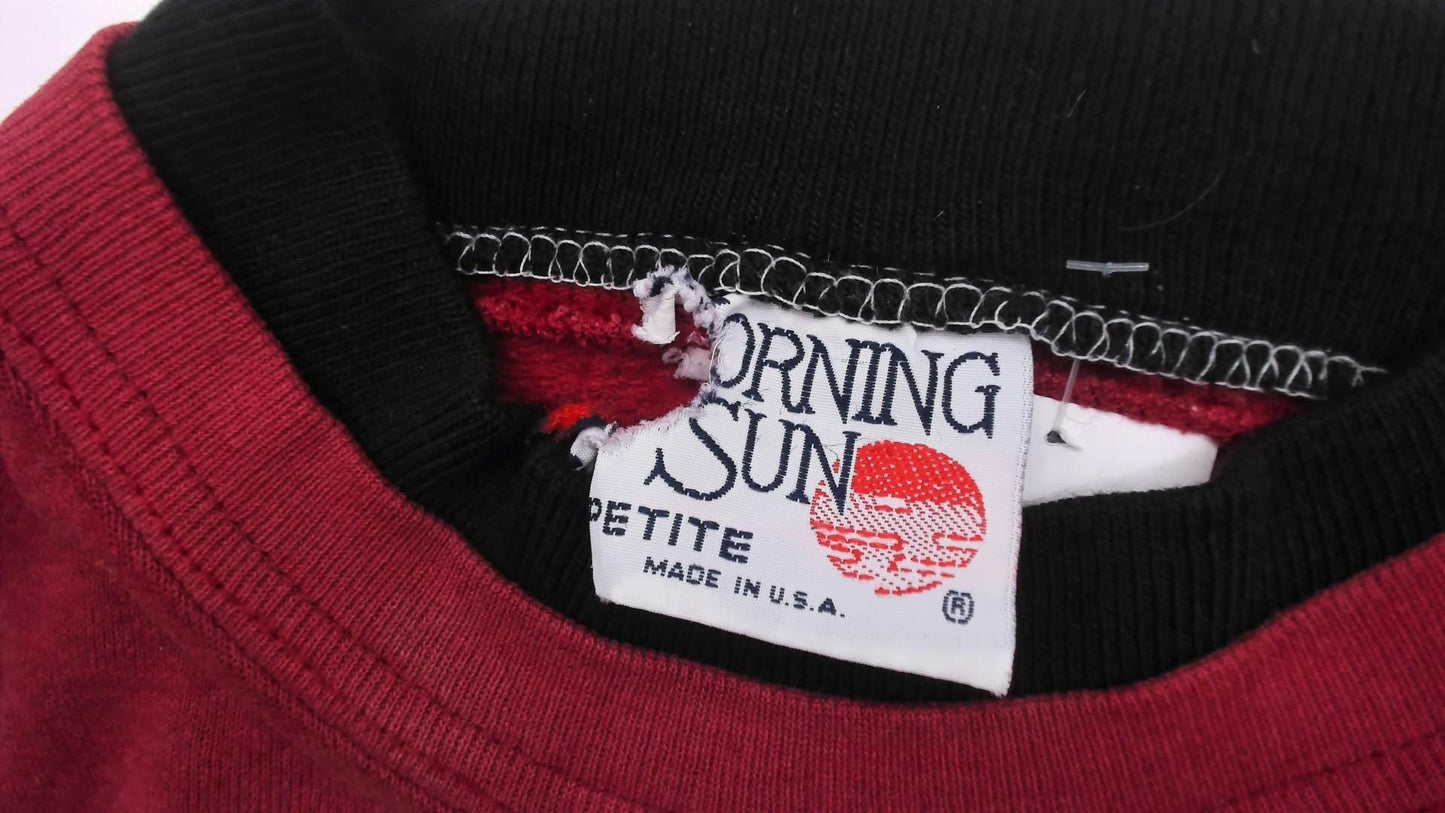 90s Morning Sun Burgundy Bird Birdhouse Crewneck Sweatshirt Cotton Large L