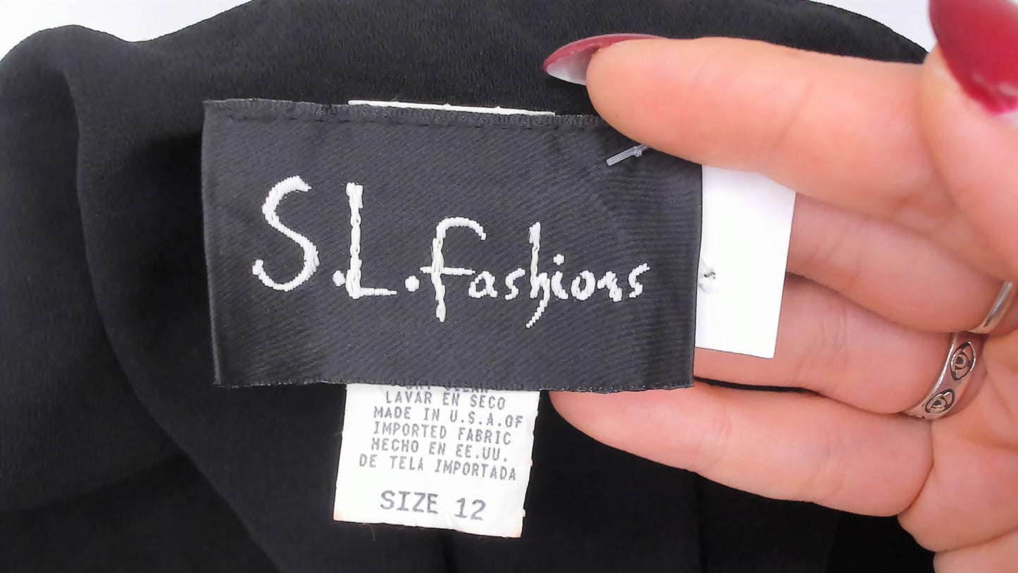 90s SL Fashions Black Chiffon Midi Dress Cowl Neck Flutter Sleeve Large
