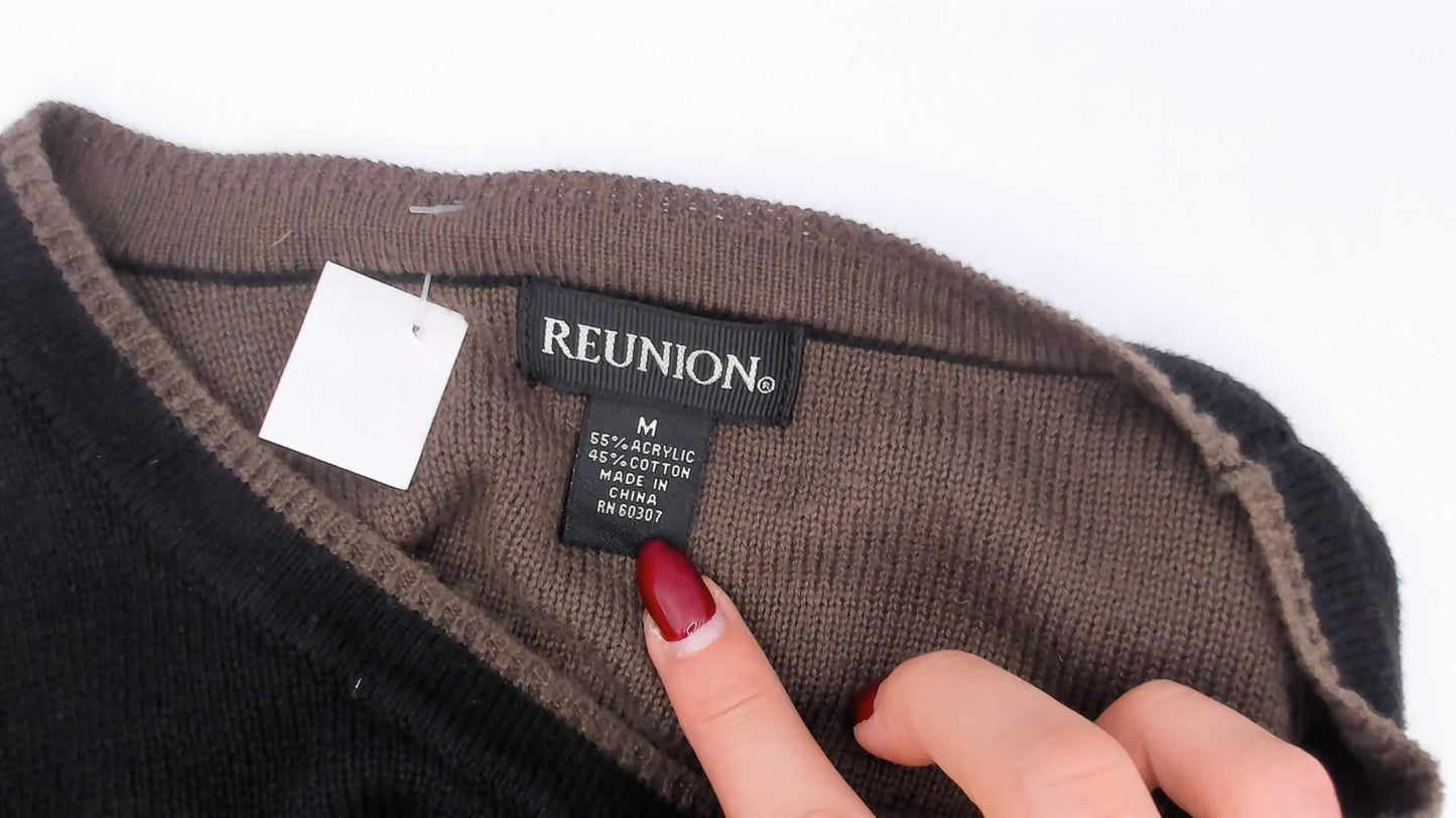 90s Reunion Black Knit Sweater Tan Stripe Crewneck Medium