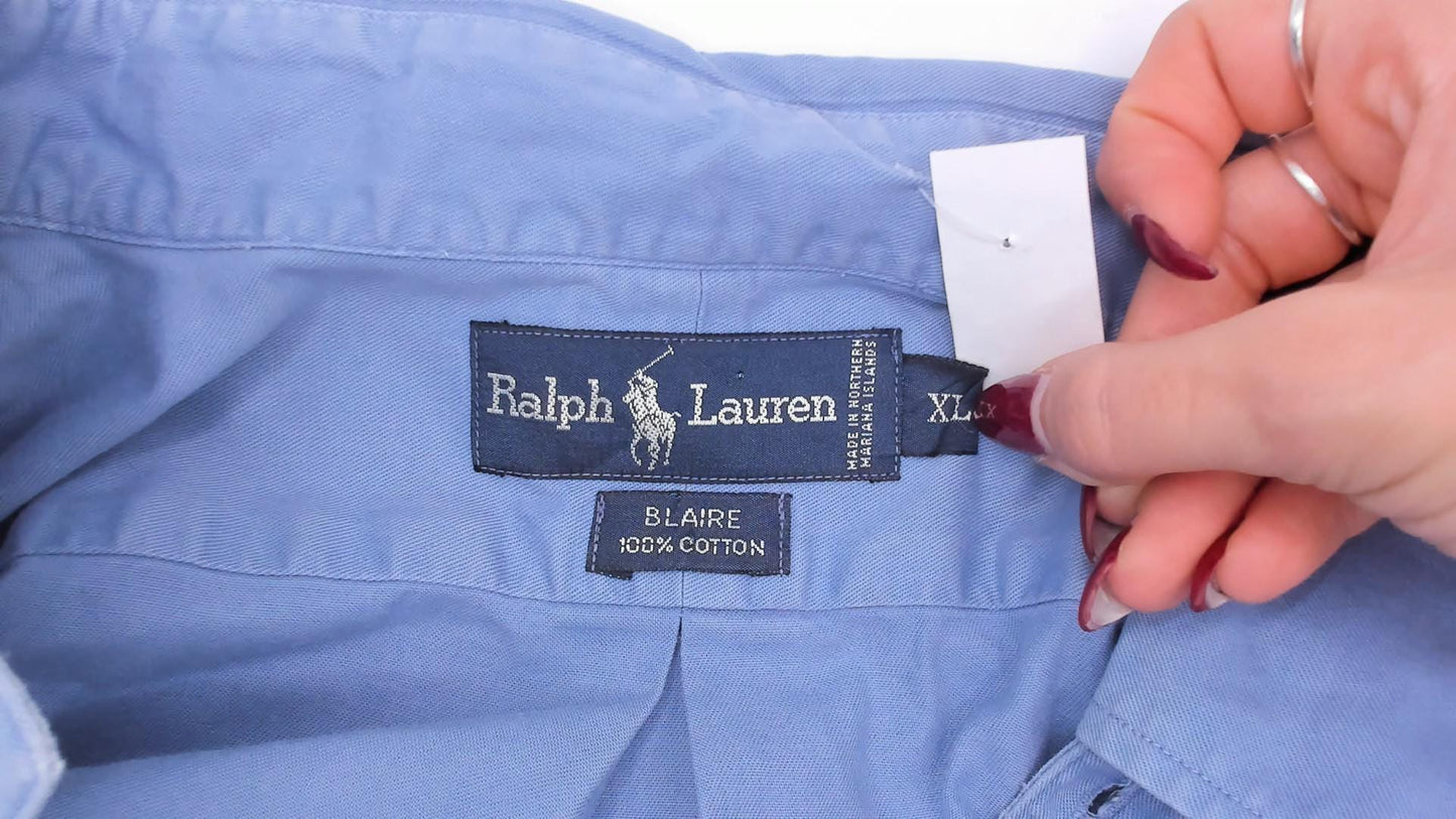 90s Ralph Lauren Powder Blue Cotton Oxford Button-Down Shirt Extra Large XL