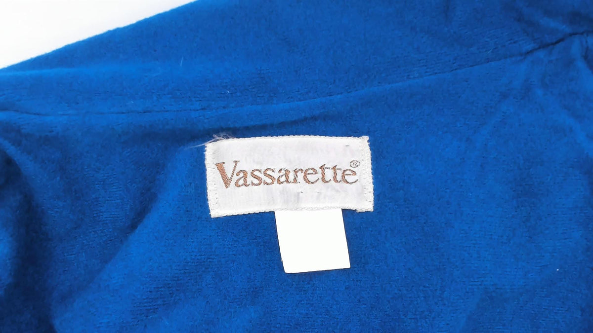 70s Vassarette Cobalt Belted Wrap Coat Knee Length Gold Buttons Medium