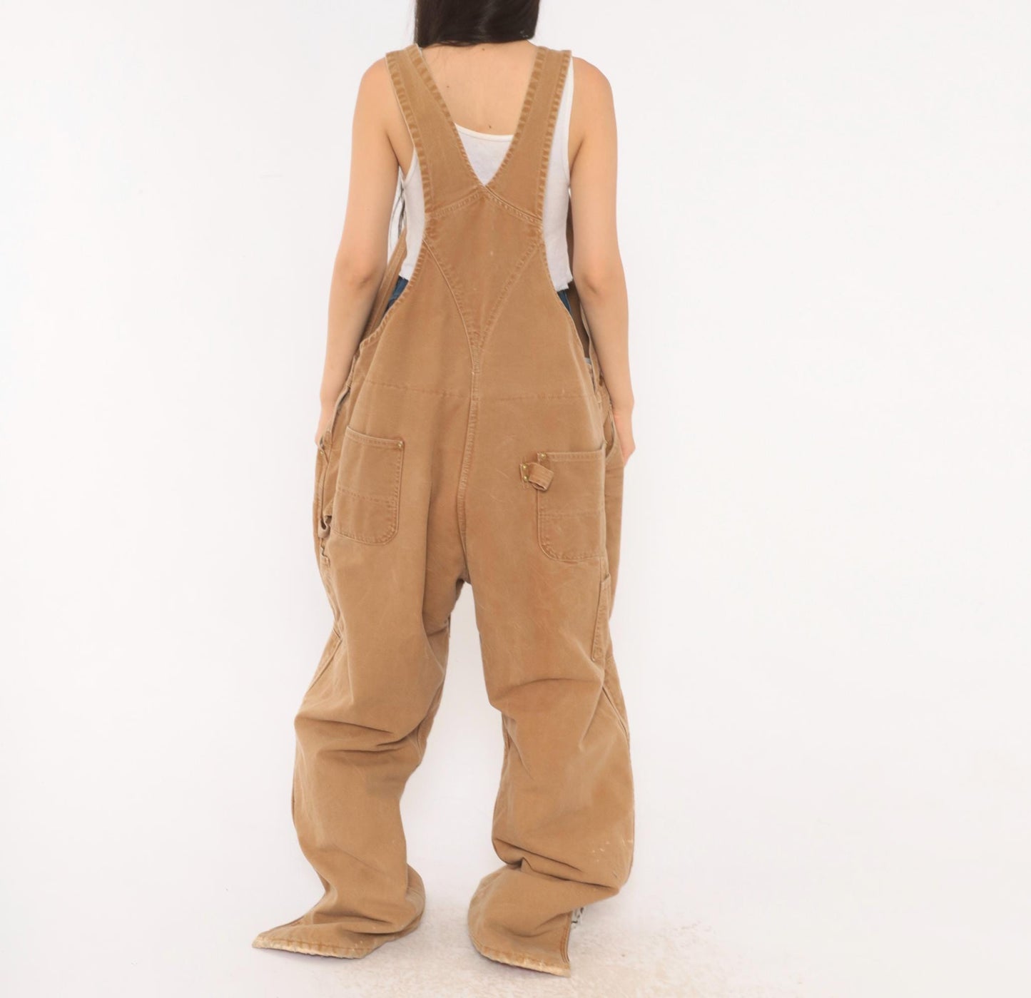 Y2K Carhartt Double Knee Bib Overalls Tan Duck Canvas Workwear XXXL