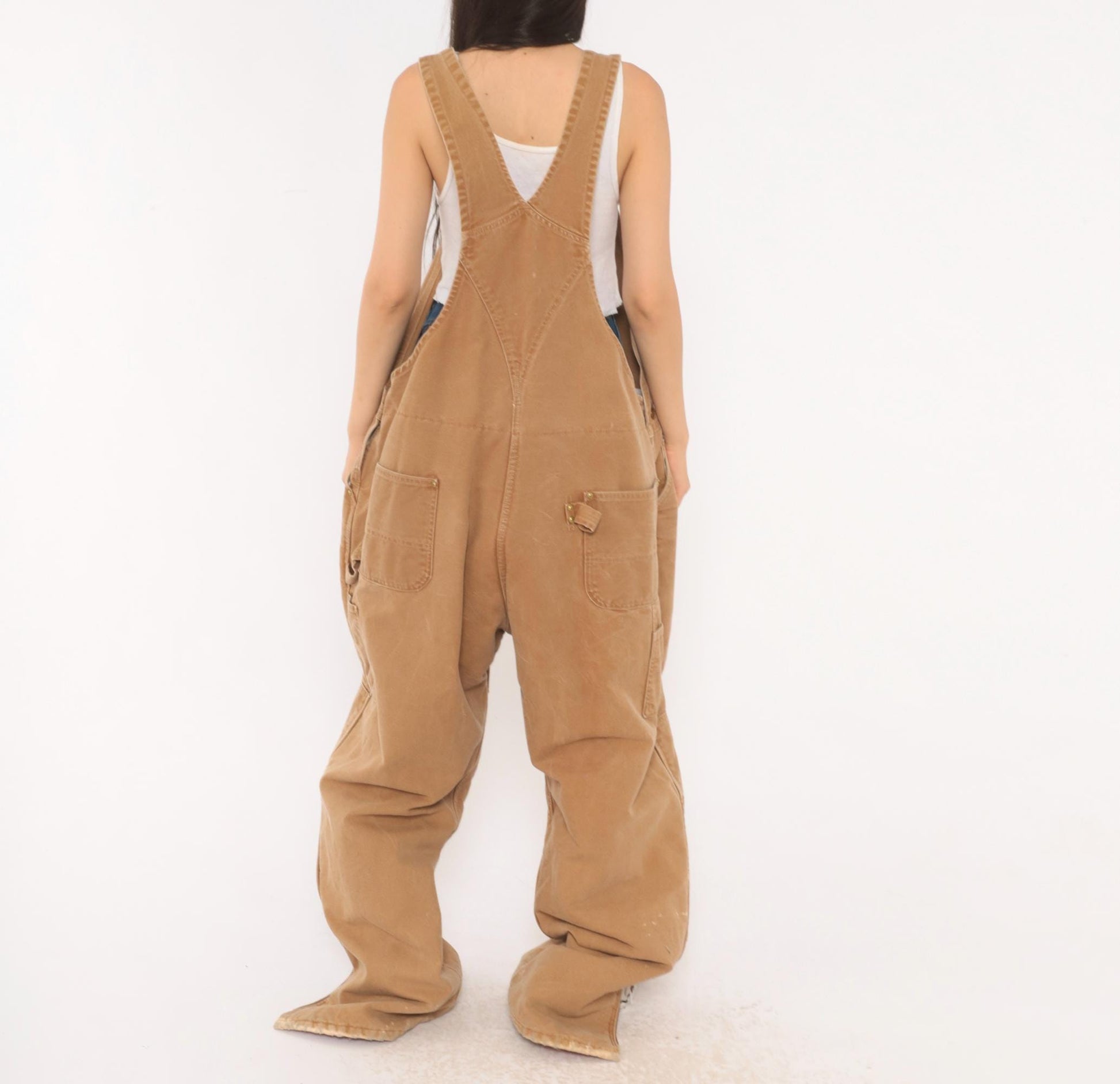 Y2K Carhartt Double Knee Bib Overalls Tan Duck Canvas Workwear XXXL