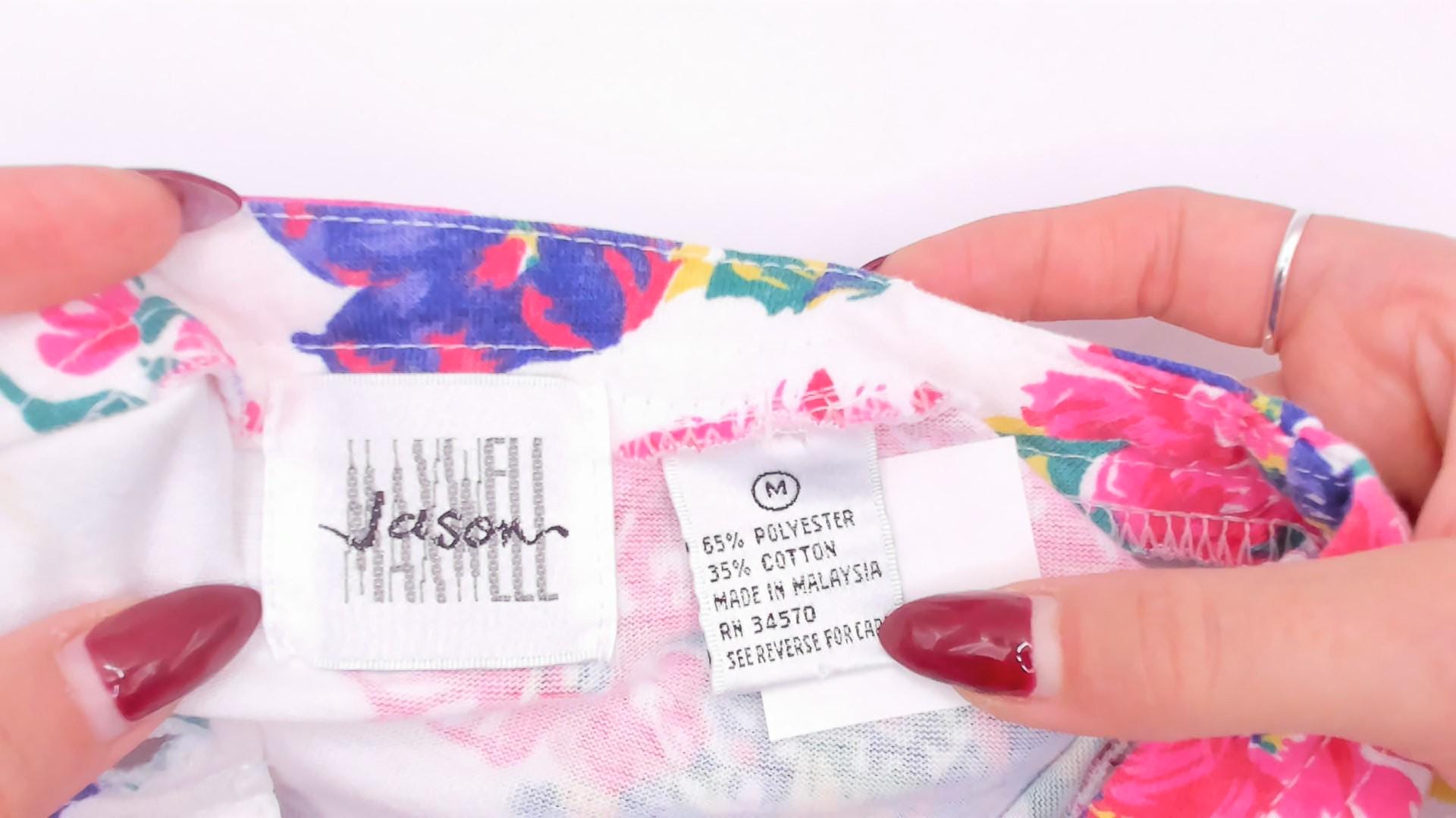 90s Jason Maxwell Floral Romper White Pink Rose Print Cotton Playsuit Medium