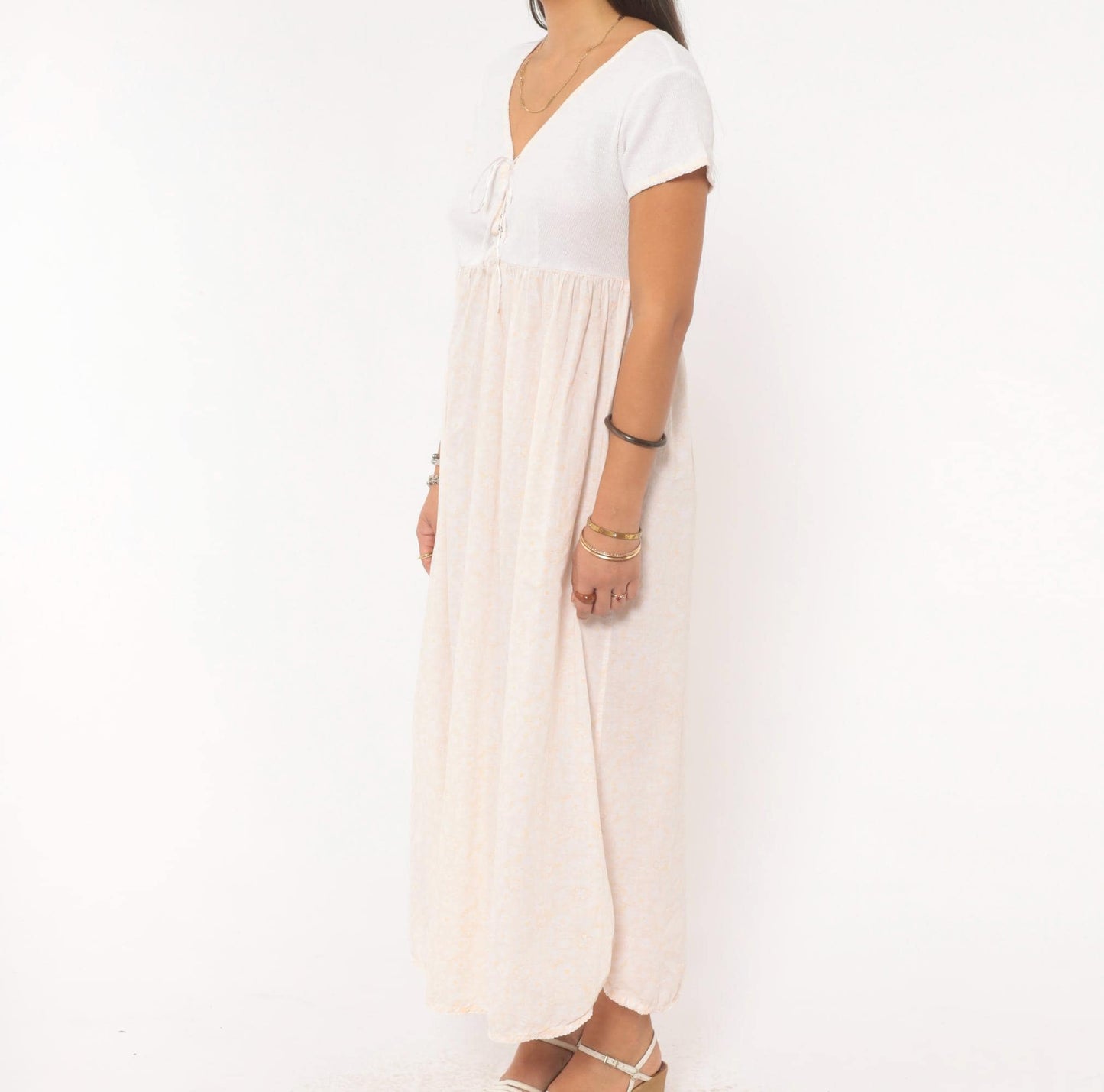 90s Victoria's Secret Floral Maxi Dress White Cotton Empire Waist Small S