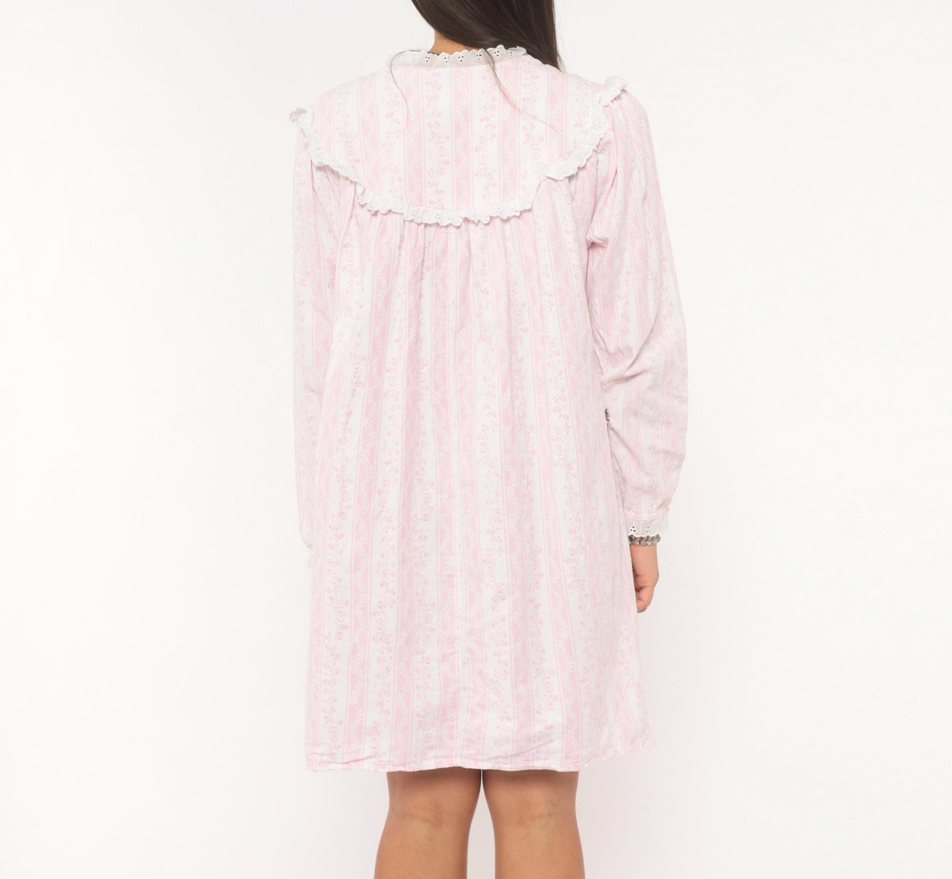 80s Larz of Salzbury Pink Floral Striped Cotton Nightgown Small