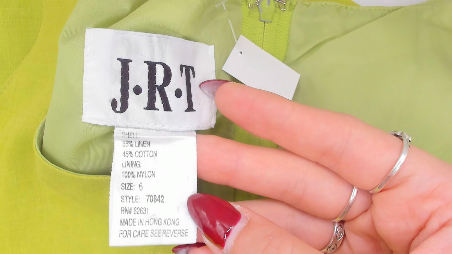 90s JRT Chartreuse Linen Shift Dress Sleeveless V-Neck Mini Small S