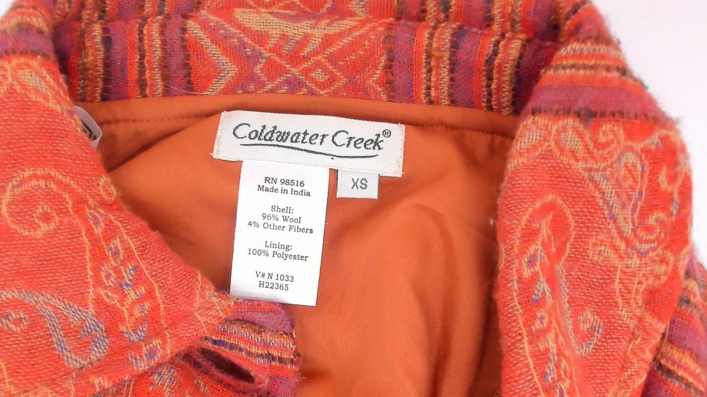 2000s Coldwater Creek Paisley Wool Jacket Rust Copper Plum XS