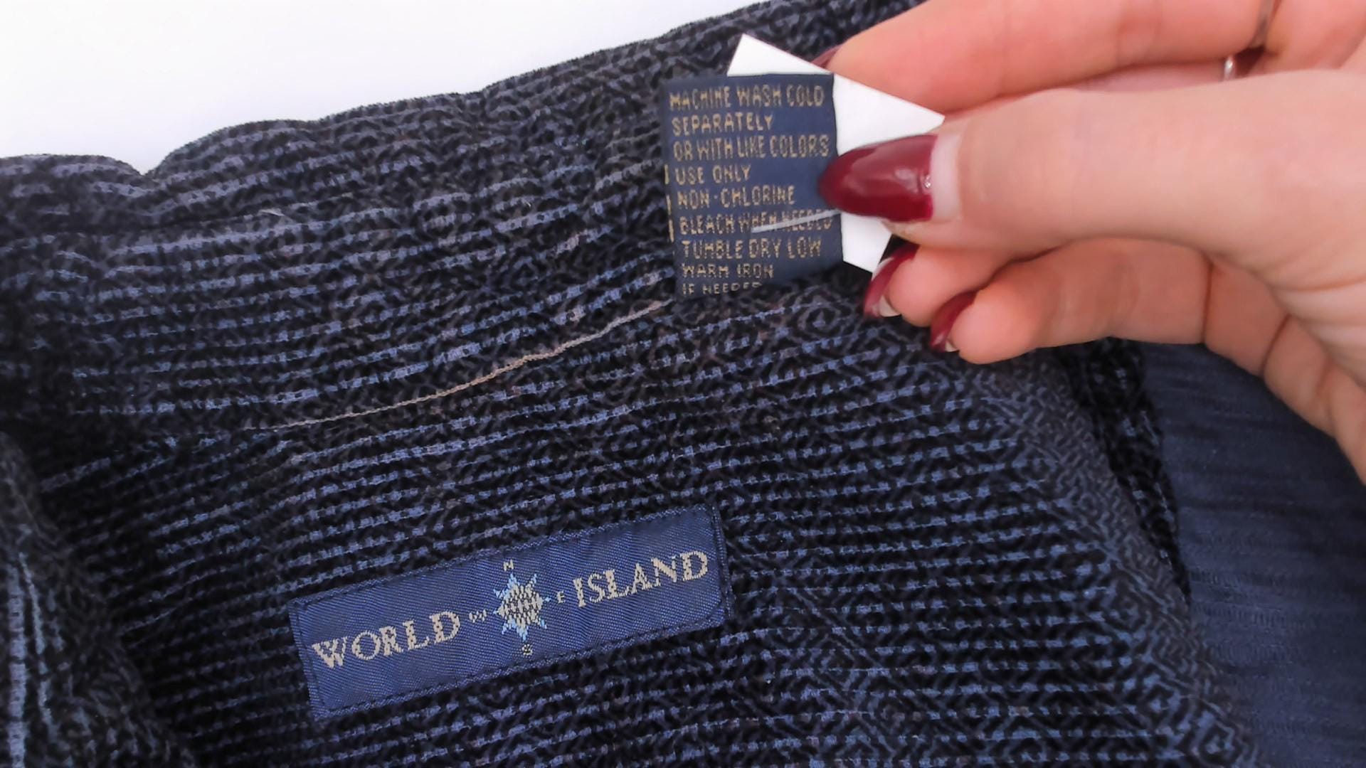 90s World Island Navy Corduroy Button-Up Shirt Cotton Large L