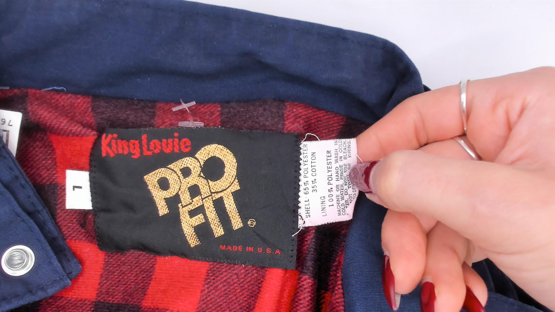 80s King Louie Navy Harrington Bomber Jacket Buffalo Plaid Lined Large L
